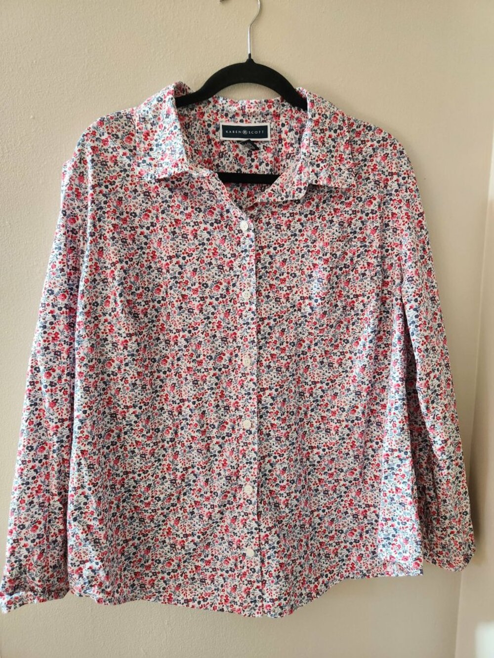 Karen Scott Pink Floral Button Down Blouse Shirt XL
